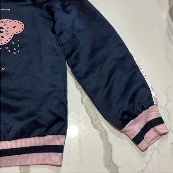 Colorful Planet | Navy Blue Girls Satin Butterfly Reversible Lined Bomber 6/6X - Picture 8 of 15